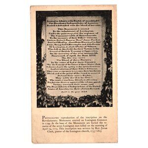 Lexington Common 1775 Revolutionary Monument Inscription Historic Postcard Quote
